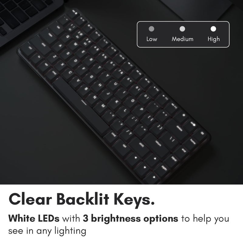 Macally Wireless Mechanical Keyboard for Mac | Compatible Bluetooth Apple Keyboard (75% Size, Blue Tactile Switches) Compact, Multi Device, Backlit for MacBook Pro/Air, iMac, Mac mini/Pro - Image 4