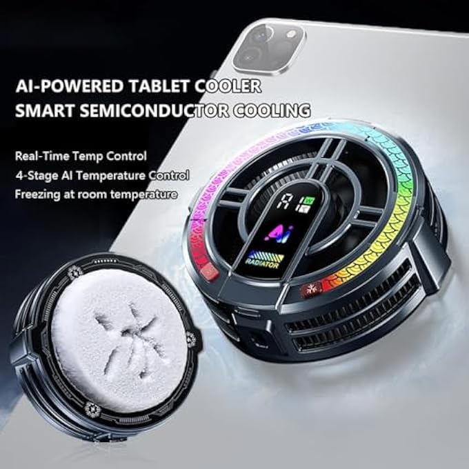 rayihni MAGNETIC TABLET COOLER, MAGNETIC LAPTOP RADIATOR WITH 4 LEVELS TEMPERATURE CONTROL & LIGHT, SEMICONDUCTOR COOLING FAN FOR MOBILE GAMING, LIVE STREAMING - Image 3