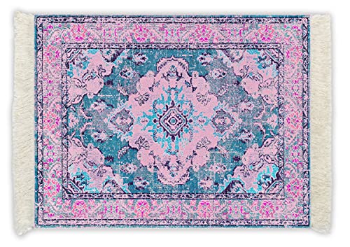 Infusion Oriental Rug Fringe-Trim Mouse Pad – Pink & Blue Persian-Inspired Design, Non-Slip Backing, Stylish Desk Accessory - Image 1