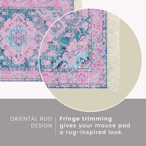Infusion Oriental Rug Fringe-Trim Mouse Pad – Pink & Blue Persian-Inspired Design, Non-Slip Backing, Stylish Desk Accessory - Image 2