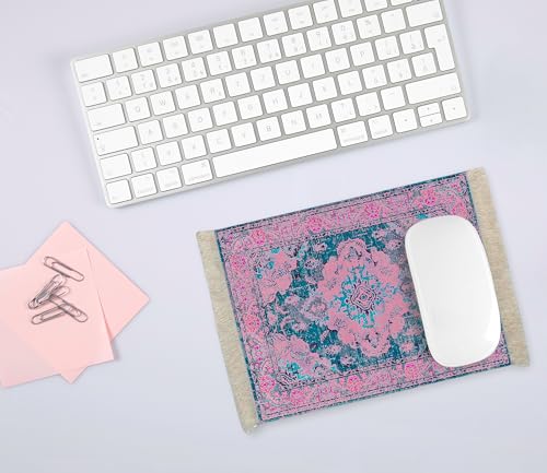 Infusion Oriental Rug Fringe-Trim Mouse Pad – Pink & Blue Persian-Inspired Design, Non-Slip Backing, Stylish Desk Accessory - Image 3