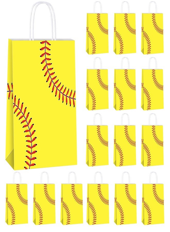 MIMIND 16 Pack Softball Gift Bags with Handles Paper Party Favor Goodie Bags Softball Treat Bags for Birthday Game Day Sport Themed Party Supplies - Image 1