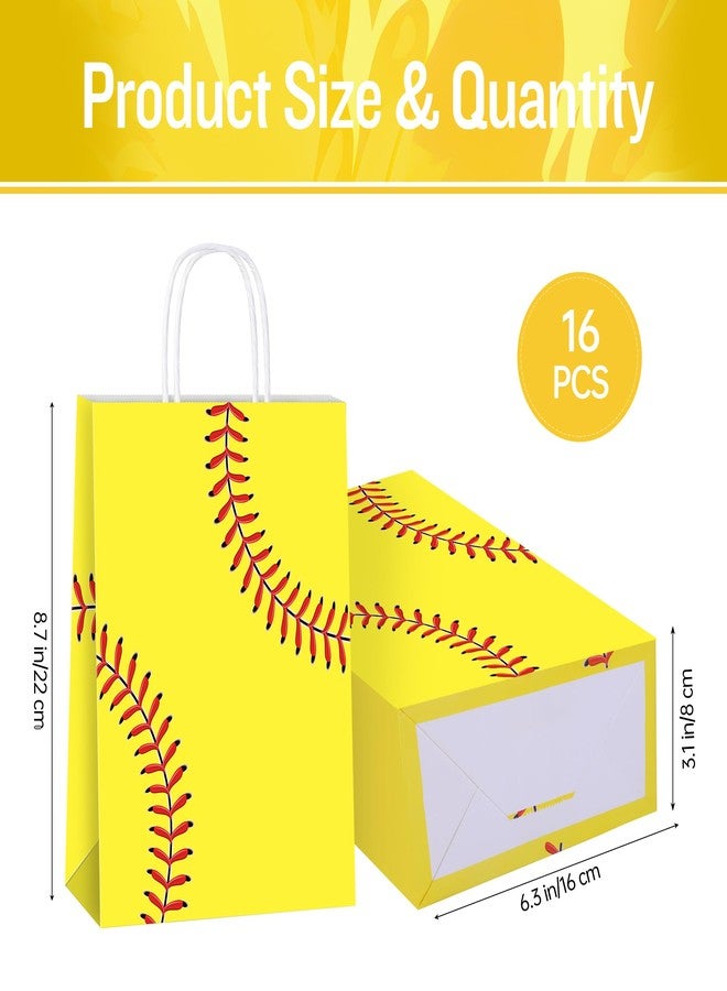 MIMIND 16 Pack Softball Gift Bags with Handles Paper Party Favor Goodie Bags Softball Treat Bags for Birthday Game Day Sport Themed Party Supplies - Image 2