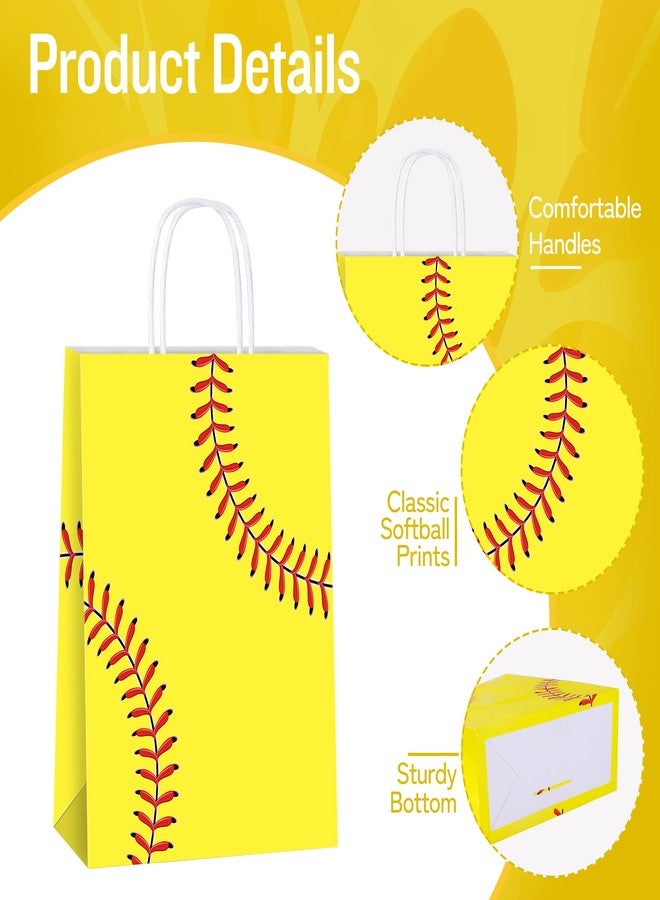 MIMIND 16 Pack Softball Gift Bags with Handles Paper Party Favor Goodie Bags Softball Treat Bags for Birthday Game Day Sport Themed Party Supplies - Image 3