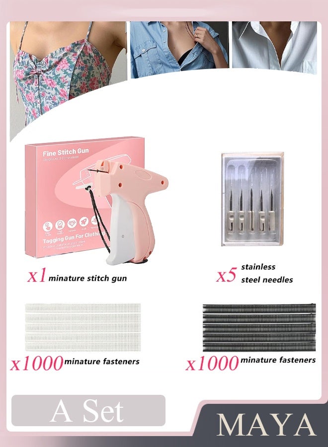 Tagging Gun for Clothing, Fine Stitch Mini Stitch Gun for Clothes, Quick Clothing Fixer, Hemming Sewing Tool Kit, Includes 1000 Fasteners, Great for Garment Repair ​(Pink) - Image 1
