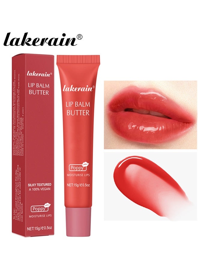 lakerain Lip  Balm Butter Moisture Hydration Lip Butter Gloss Sheer Tinted Lip Mask and Lip Balm Long Lasting Hydration and Moisturization Soothing Lip Treatment Care Makeup Shine Lip Glow Oil 04 Poppy - Image 1