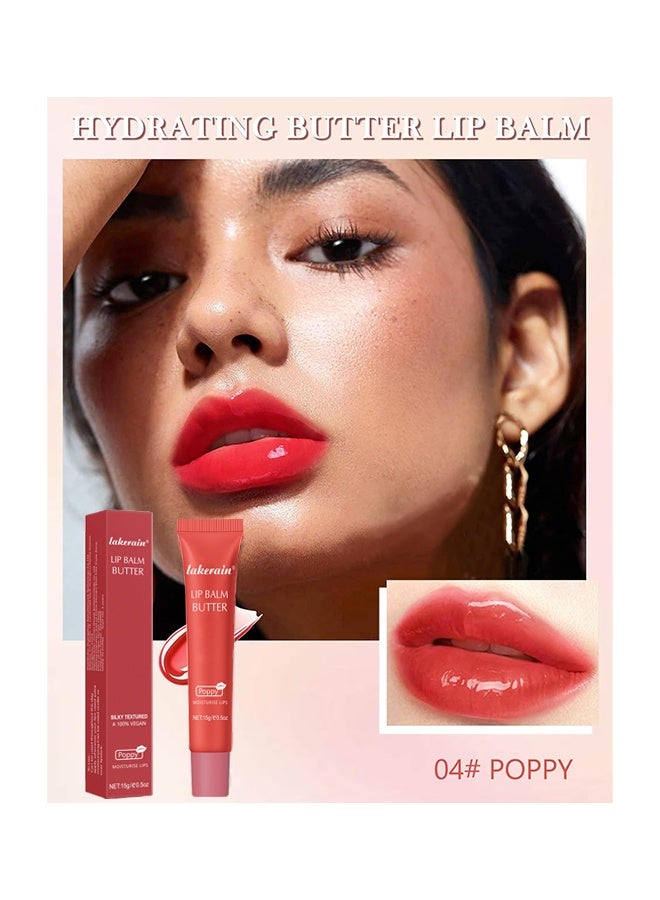 lakerain Lip  Balm Butter Moisture Hydration Lip Butter Gloss Sheer Tinted Lip Mask and Lip Balm Long Lasting Hydration and Moisturization Soothing Lip Treatment Care Makeup Shine Lip Glow Oil 04 Poppy - Image 2