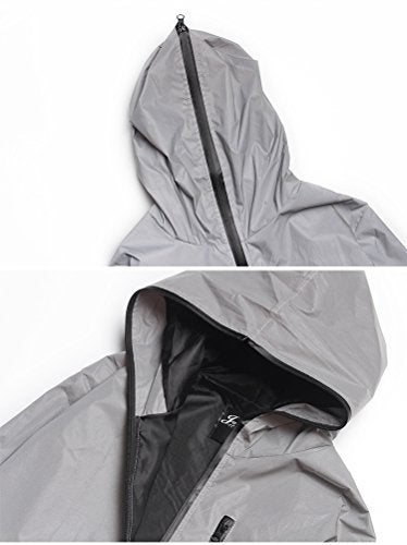 fangfei Reflective Coat Hooded Windbreaker Fashion Runing Pocket Jacket for Men and Women, Gray (XXL) - Image 5