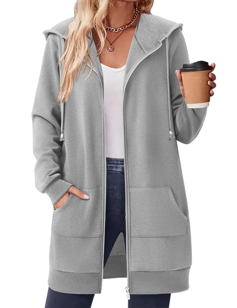 Zeagoo Women Winter Casual Zipper Hoodies Sweatshirt Coat With FleeceGrayLarge