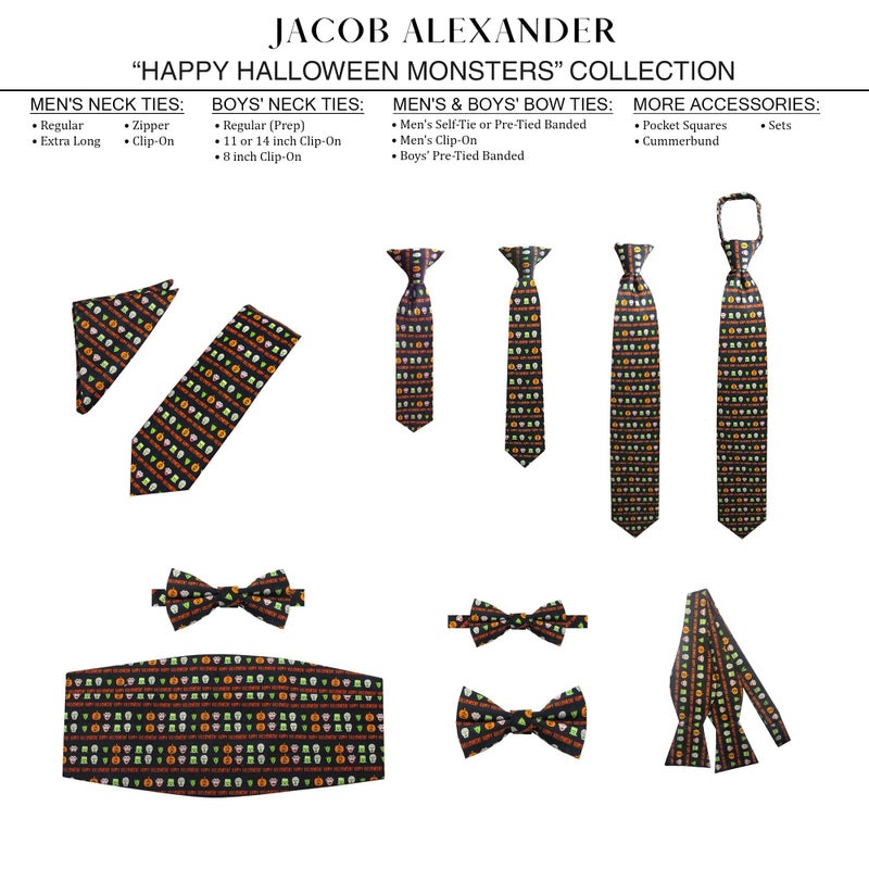 Jacob Alexander Sunrise Outlet Men's Happy Halloween Monsters Frankenstein Mummy Witches Jack-O-'Lantern Adjustable Pre-Tied Banded Bow Tie - Image 2