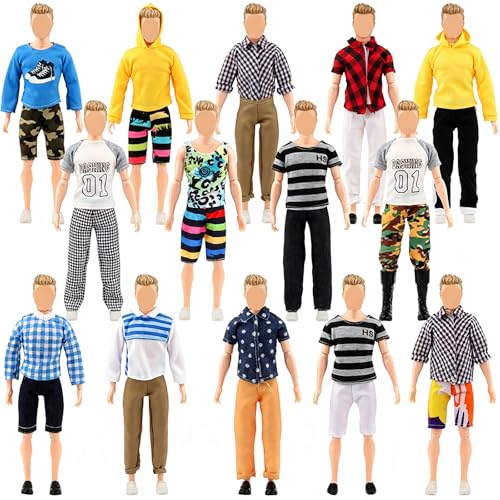SOTOGO 27 Pieces Doll Clothes and Accessories for 12 Boy Doll Includes 12 Sets Casual Clothes Career JacketPants OutfitsShoes and Surfboard - Image 1