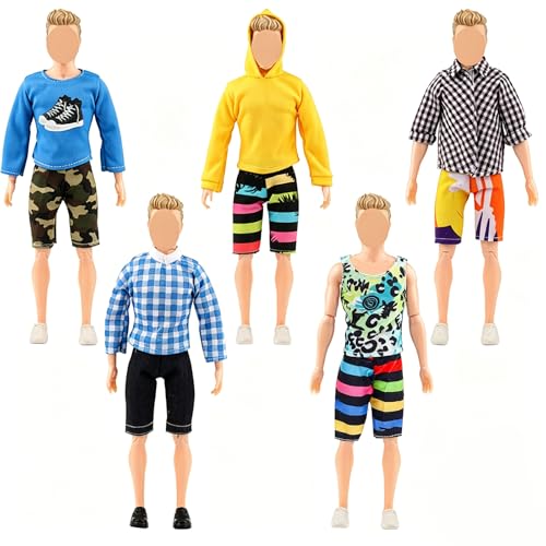SOTOGO 27 Pieces Doll Clothes and Accessories for 12 Boy Doll Includes 12 Sets Casual Clothes Career JacketPants OutfitsShoes and Surfboard - Image 5