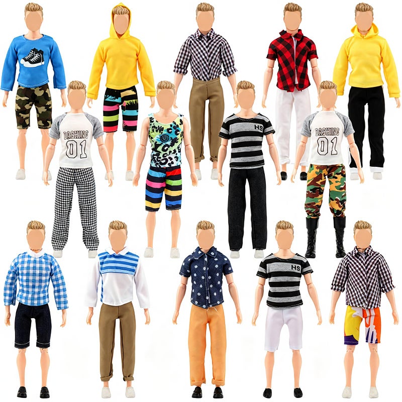 SOTOGO 27 Pieces Doll Clothes and Accessories for 12 Boy Doll Includes 12 Sets Casual Clothes Career JacketPants OutfitsShoes and Surfboard - Image 4