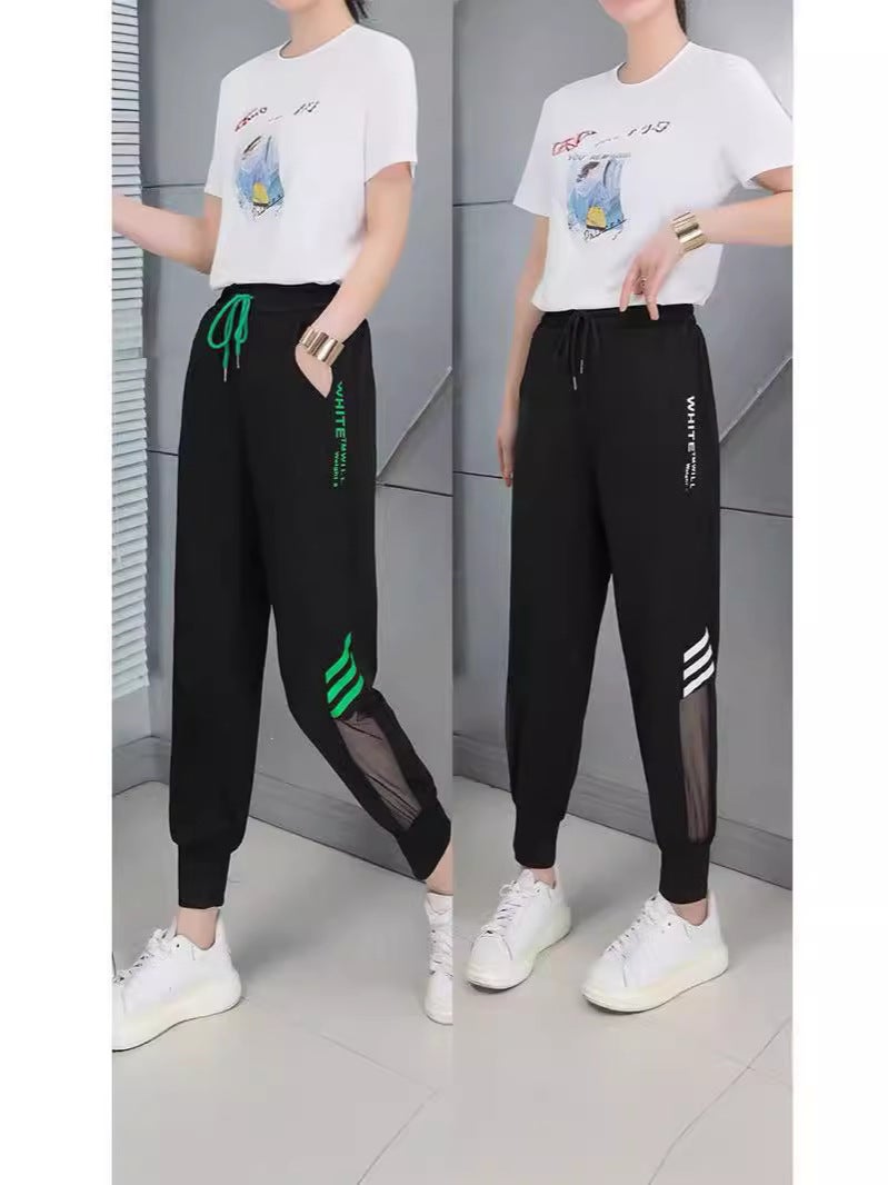 Ice Silk Cropped Pants Women''s Summer Thin plus size Hallen Pants New Arrival Hollow-out Stitching Lace-up Pants Casual Pants - Image 4
