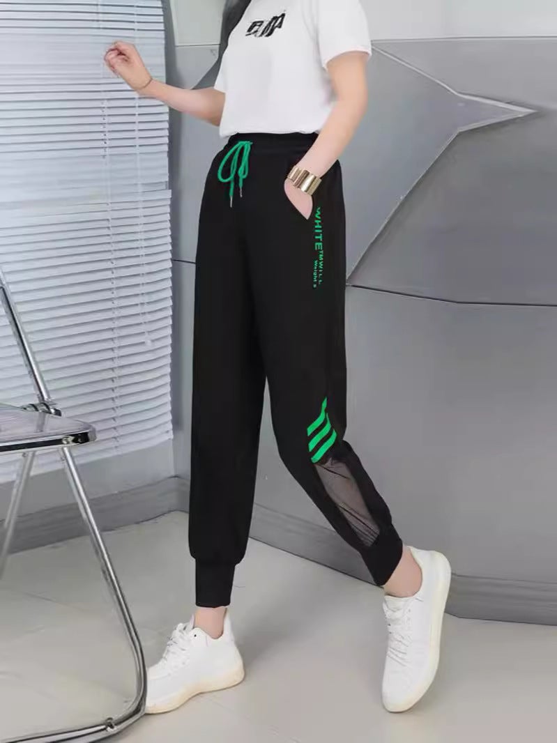 Ice Silk Cropped Pants Women''s Summer Thin plus size Hallen Pants New Arrival Hollow-out Stitching Lace-up Pants Casual Pants - Image 2