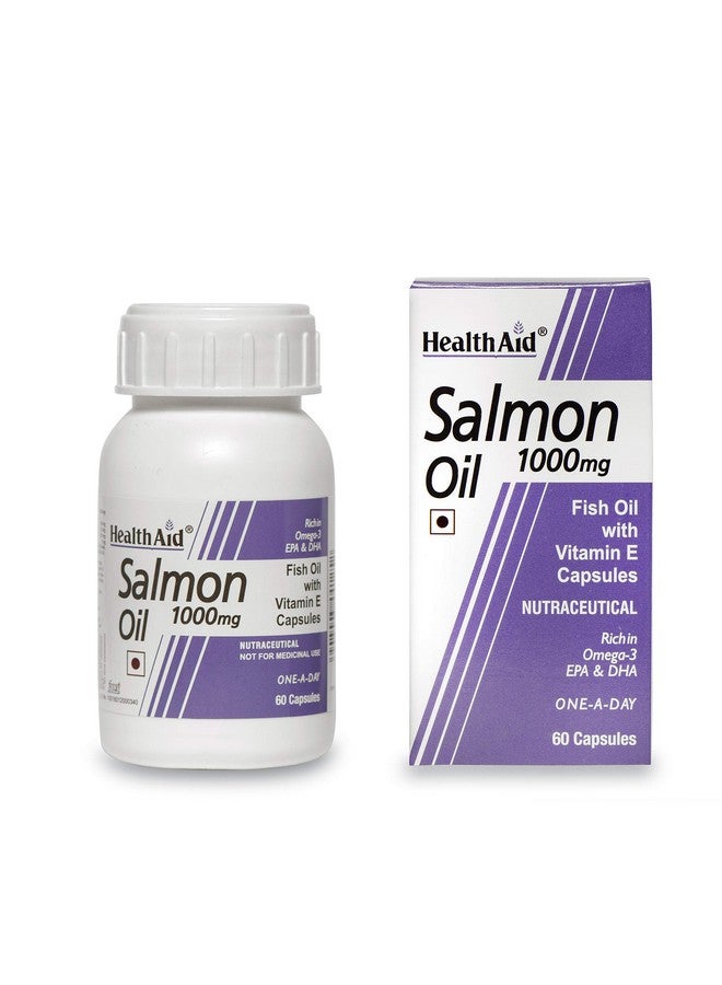 Health Aid HealthAid Salmon Oil 1000mg - Concentrated Salmon Fish Oil Supplement with Vitamin E, Omega - 3, EPA & DHA for cholesterol management | pack of 60 capsules | - Image 2