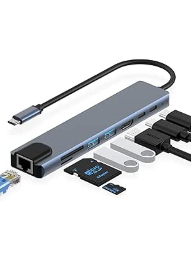 USB C Hub Docking Station, Azhizco 8 in 1 USB C Dongle with 4K@60Hz HDMI, RJ45 Ethernet, 100W PD, SD/TF Card Reader, 2 USB Ports, USB Type C Hub for MacBook Pro Air M1 Dell XPS Nintendo Switch