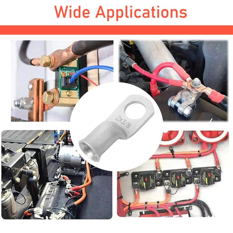 طرف حلقي للبطارية 3/8 بوصة 2/0 AWG عروات نحاسية صلبة للخدمة الشاقة - أطراف أسلاك مطلية بالقصدير مقاومة للتآكل - 10 قطع عروات كابلات نحاسية لمشاريع توصيلات الأسلاك البحرية والسيارات والطاقة الشمسية - Image 2