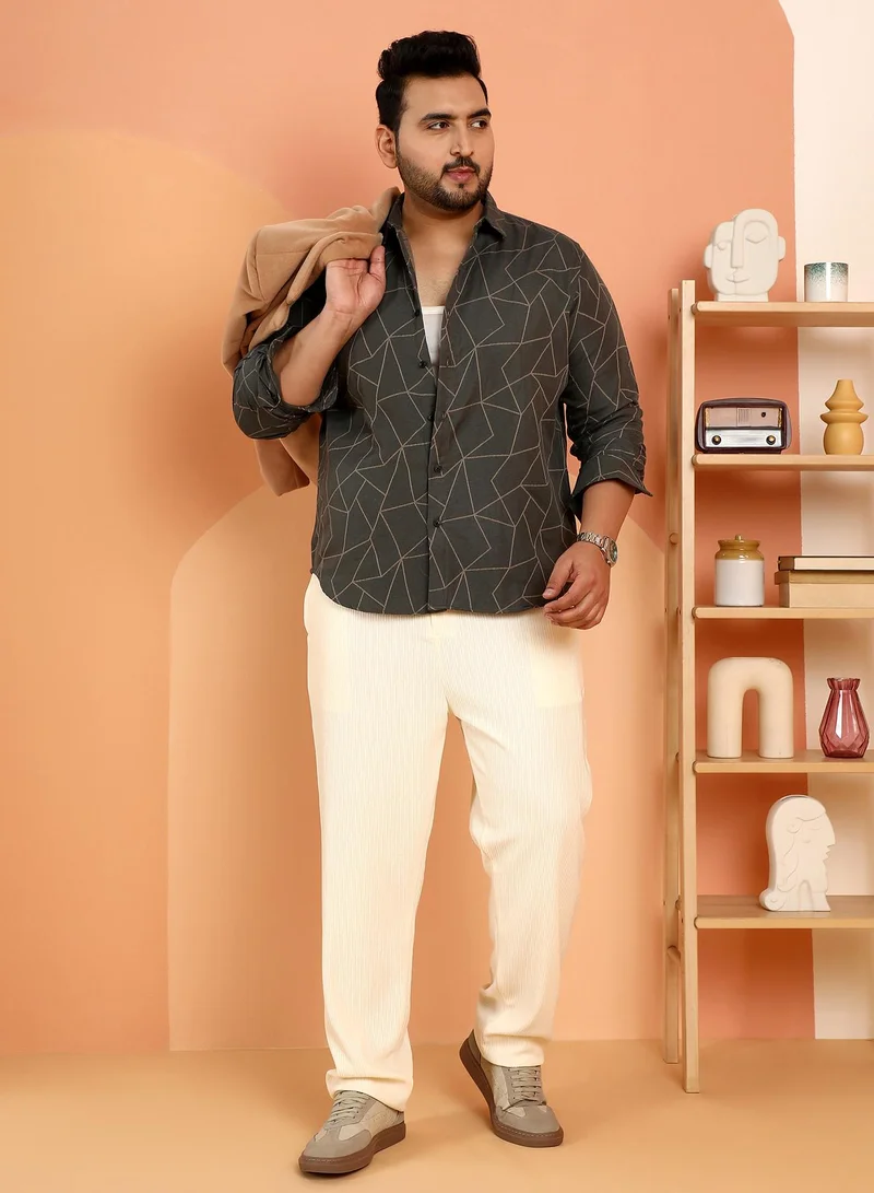 Instafab Plus Instafab Plus Men's Sacramento Green Geometric-Veined Shirt For Casual Wear | Spread Collar | Long Cuffed Sleeves | Button Closure | Plus Size Shirt Crafted With Comfort Fit For Everyday Wear