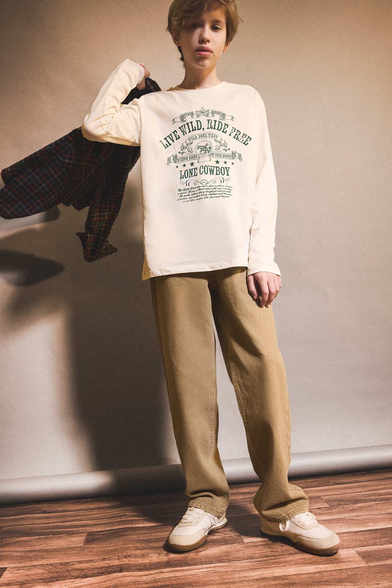 ديفاكتو بنطلون جينز اولادي وايد ليج برجل عادية - Image 1