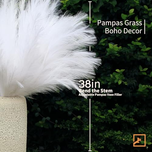 ZIFTY 7-Pcs 38"/3.1FT Faux Pampas Grass Large Tall Fluffy Artificial Fake Flower Boho Decor Bulrush Reed Grass for Vase Filler Farmhouse Home Wedding Decor (White) - Image 2