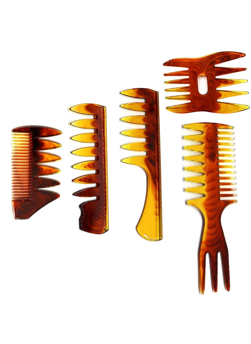 EastyGold - Styling Hair Comb Set Salon Barber Hairstylist Texture Comb 5 Pack Professional Hair Brush Retro Hairdressing Hair Care Style Accessory Doublesided for Men Boy Gentleman - Image 1