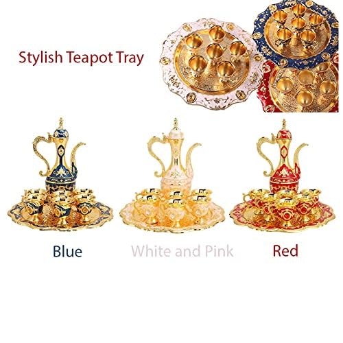 KUIDAMOS Vintage Turkish Coffee Pot Set Model,8.46x5.11in Tea Flask Medium Tea Sets for Women With Teapot Tray and 6 Cups Craft Decorations Flagon Set Turkish Cup Set Turkish Teapot,Small - Image 2