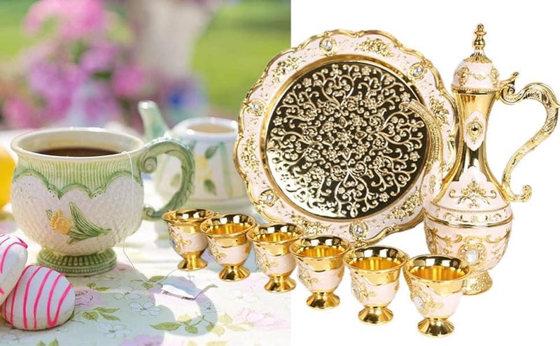 KUIDAMOS Vintage Turkish Coffee Pot Set Model,8.46x5.11in Tea Flask Medium Tea Sets for Women With Teapot Tray and 6 Cups Craft Decorations Flagon Set Turkish Cup Set Turkish Teapot,Small - Image 4