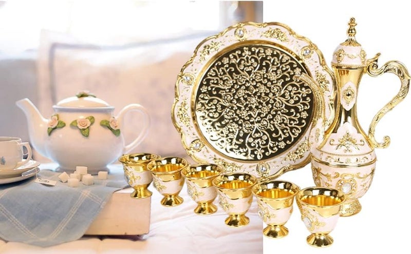 KUIDAMOS Vintage Turkish Coffee Pot Set Model,8.46x5.11in Tea Flask Medium Tea Sets for Women With Teapot Tray and 6 Cups Craft Decorations Flagon Set Turkish Cup Set Turkish Teapot,Small - Image 3