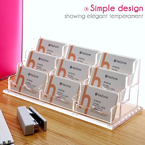 HeZone Business Card Holder for Desk, Multiple Cards Display Stand Rack for Women and Men, Clear Acrylic Card Organizer 9 Slot 3 Tiers - Image 4