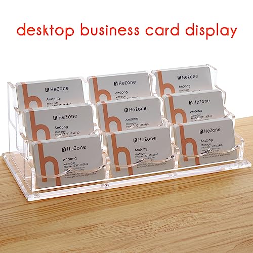 HeZone Business Card Holder for Desk, Multiple Cards Display Stand Rack for Women and Men, Clear Acrylic Card Organizer 9 Slot 3 Tiers - Image 2