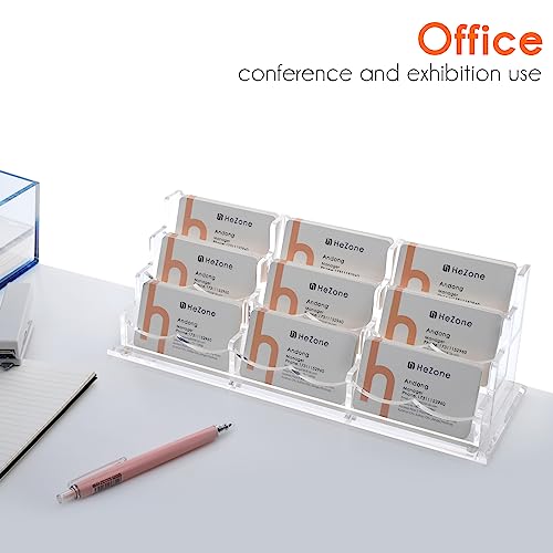 HeZone Business Card Holder for Desk, Multiple Cards Display Stand Rack for Women and Men, Clear Acrylic Card Organizer 9 Slot 3 Tiers - Image 5