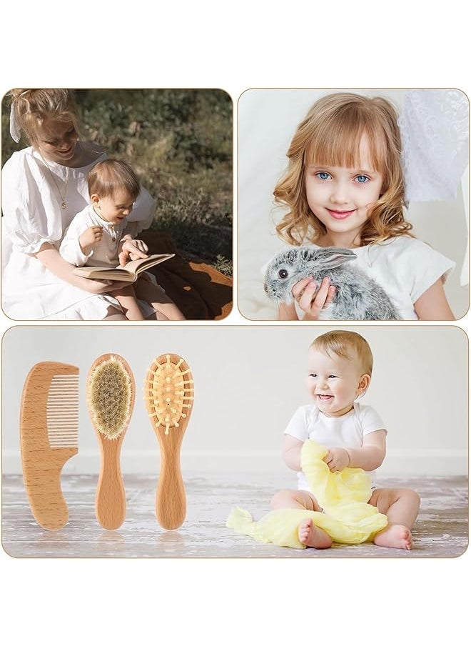 erorex - 4Pcs Baby Hair Brush Set Premium Wooden Soft Bristle And Natural For Newborns And Toddlers - Image 1