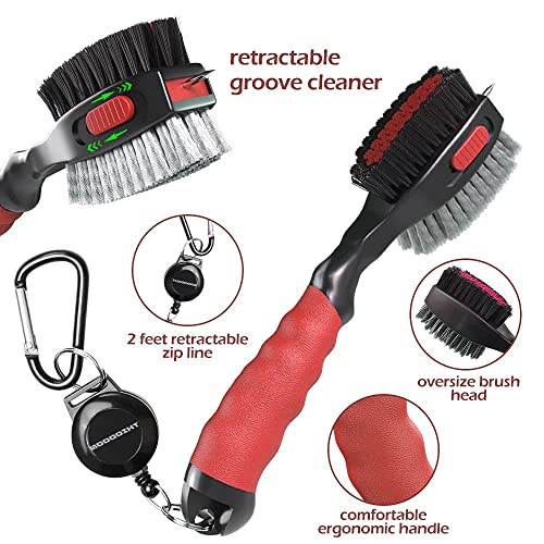 THIODOON 2 Pack Golf Club Brushes and Groove Cleaner with Magnetic Keychain Oversized Golf Brush Head and Retractable Spike Super Non-Slip Handle Comfortable Grip Golf Club Cleaner (2pcs Black Red) - Image 3