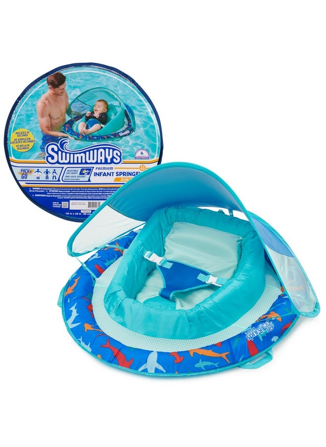 SwimWays - Infant Spring Float, Baby Pool Float With Canopy & Upf Protection, Swimming Pool Accessories For Kids 3-9 Months, Shark - Image 1