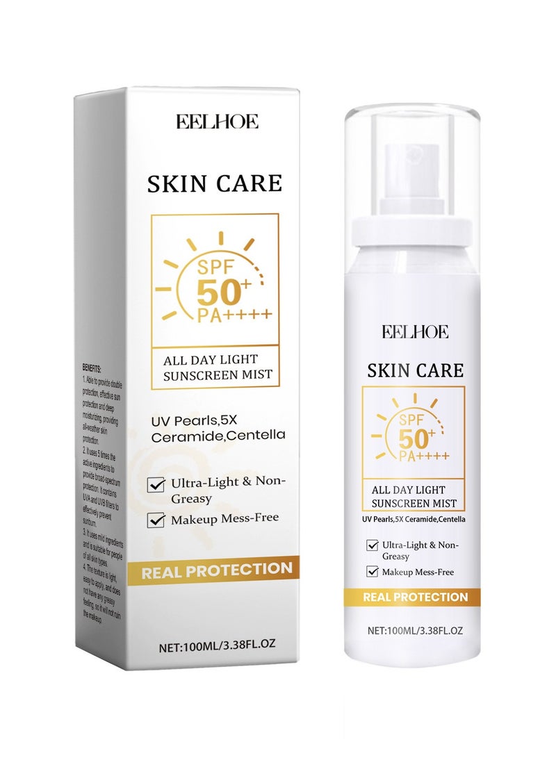 EELHOE Moisturizing Sunscreen Mist, 100ml Ultra-Light Sunscreen Spray Lotion, Moisture Daily Sunscreen, Non-Greasy &Water Resistant Sunscreen, Spray Sunscreen For Face and Body, Broad Spectrum SPF 50 - Image 1
