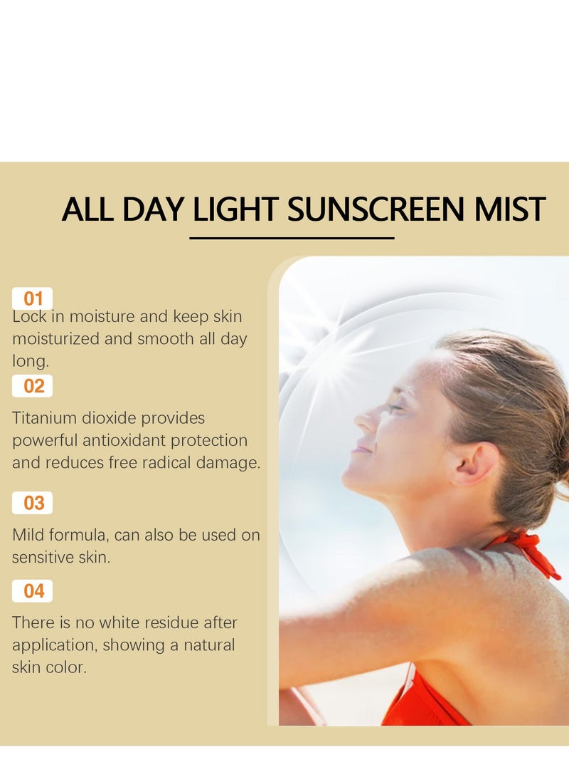 EELHOE Moisturizing Sunscreen Mist, 100ml Ultra-Light Sunscreen Spray Lotion, Moisture Daily Sunscreen, Non-Greasy &Water Resistant Sunscreen, Spray Sunscreen For Face and Body, Broad Spectrum SPF 50 - Image 3