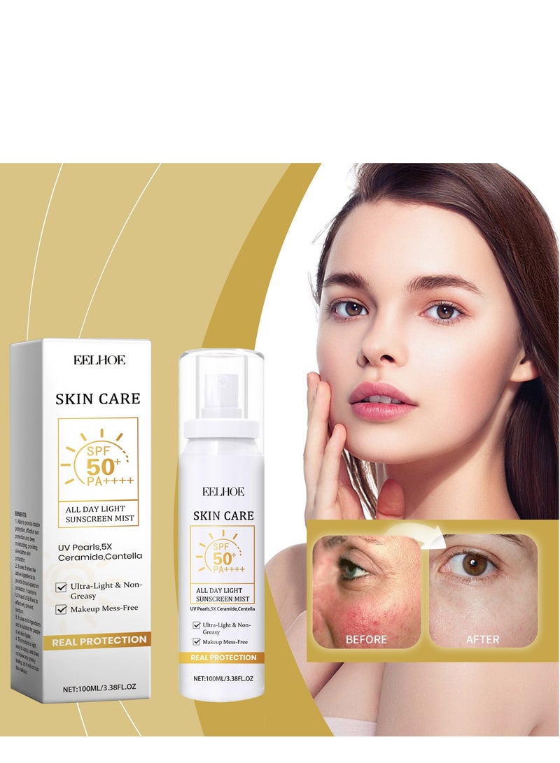 EELHOE Moisturizing Sunscreen Mist, 100ml Ultra-Light Sunscreen Spray Lotion, Moisture Daily Sunscreen, Non-Greasy &Water Resistant Sunscreen, Spray Sunscreen For Face and Body, Broad Spectrum SPF 50 - Image 5