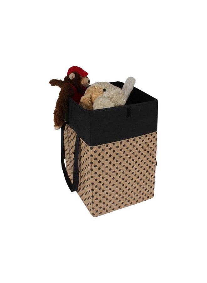 PrettyKrafts 35 L Non Woven Dots Printed Rectangular Foldable Large Laundry Bag/Basket With Lid & Handles, Freestanding Clothes Storage Organizer for Bedroom (30x30x40cm, Beige, Set of 1) - Image 1