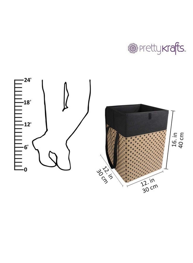 PrettyKrafts 35 L Non Woven Dots Printed Rectangular Foldable Large Laundry Bag/Basket With Lid & Handles, Freestanding Clothes Storage Organizer for Bedroom (30x30x40cm, Beige, Set of 1) - Image 5