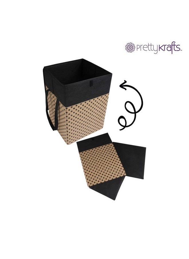 PrettyKrafts 35 L Non Woven Dots Printed Rectangular Foldable Large Laundry Bag/Basket With Lid & Handles, Freestanding Clothes Storage Organizer for Bedroom (30x30x40cm, Beige, Set of 1) - Image 4