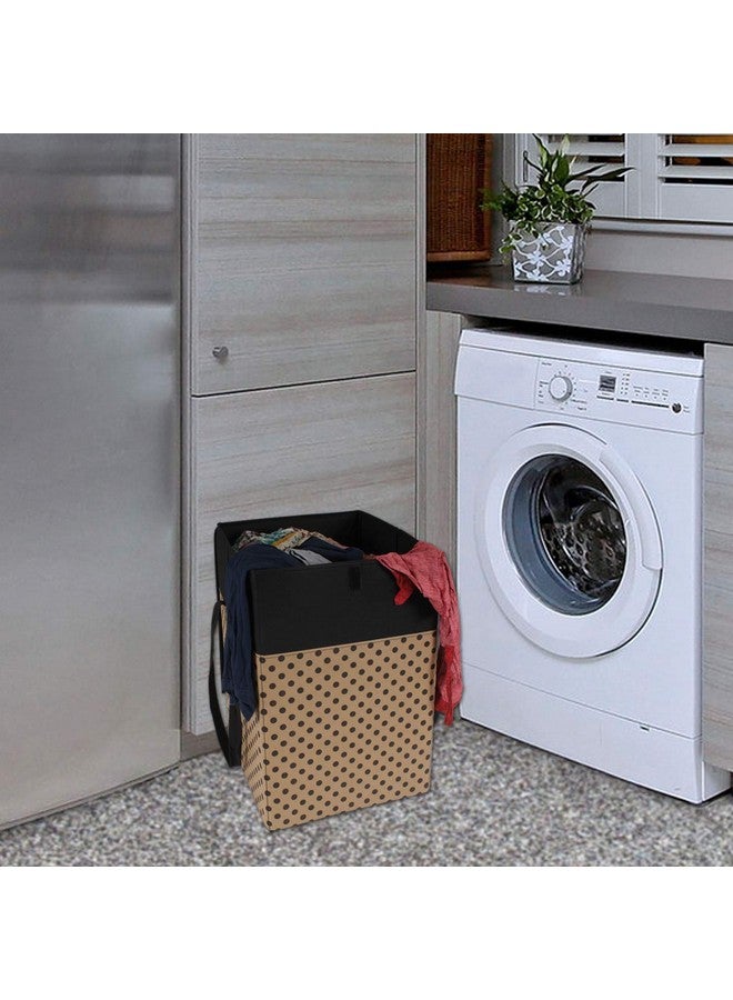 PrettyKrafts 35 L Non Woven Dots Printed Rectangular Foldable Large Laundry Bag/Basket With Lid & Handles, Freestanding Clothes Storage Organizer for Bedroom (30x30x40cm, Beige, Set of 1) - Image 2