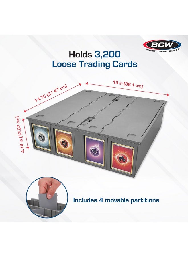 BCW - Collectible Card Bin - Single Gray | Storage Box For Trading Cards | Holds 3200 Cards | Includes 4 Card Storage Partitions | Loose Trading Card Storage For Pokemon, Mtg, And Sports Cards - Image 1