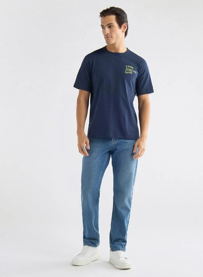 Splash FAV Graphic Print T-shirt with Crew Neck and Short Sleeves