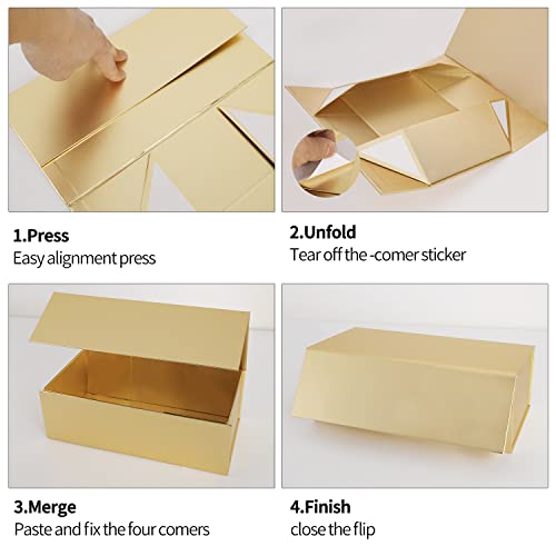 ROSTELACK Gold Gift Box 10" x 6" x 3" with Magnetic Closure Lid Gifts Boxe for Presents,Bridesmaid Gifts Boxes,Cute Box,Birthday Gift Boxe,Luxury for Gifts Packaging, Magnetic Gift Boxes for Wrapping Gifts (Gold) - Image 3