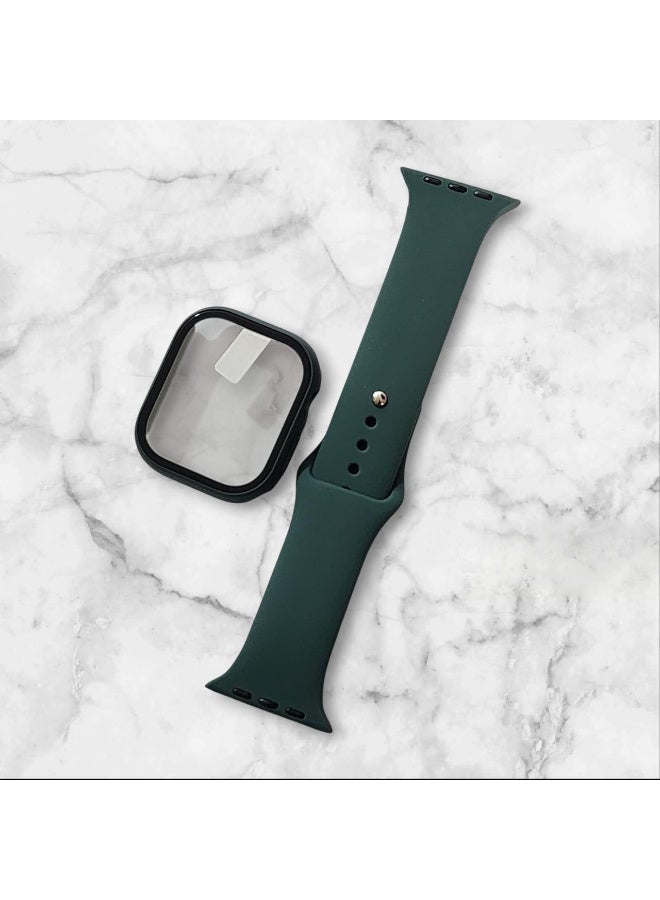 حزام ساعة Apple Watch Series 10 و 11 مع غلاف حماية 46 مم – سوار بديل متين، غلاف حماية أنيق للرجال والنساء، مناسب للرياضة والاستخدام اليومي - أخضر داكن