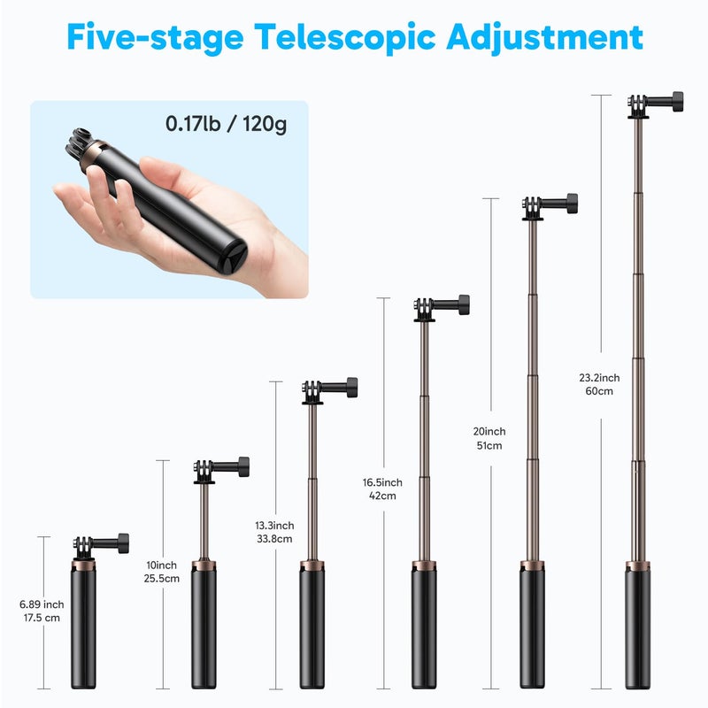 AKASO 60cm Selfie Stick Extendable Tripod Stand Compatible with AKASO, SJCAM, GoPro Hero 13/12/11/10/9/8/7/Max, DJI Osmo Action 5/4/3, and Other Action Cameras - Image 2