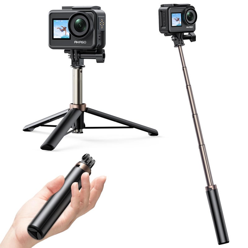 AKASO 60cm Selfie Stick Extendable Tripod Stand Compatible with AKASO, SJCAM, GoPro Hero 13/12/11/10/9/8/7/Max, DJI Osmo Action 5/4/3, and Other Action Cameras - Image 1