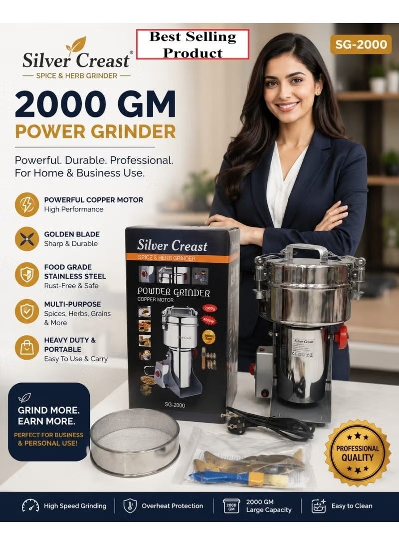 SILVER CREST SG-2000 Electric Spice Grinder, Premium Copper Motor, Stainless Steel Blades, Dry Ingredient Grinder for Coffee Beans, Spices, Herbs, Nuts & Seeds, Compact Kitchen Grinding Machine - Image 2