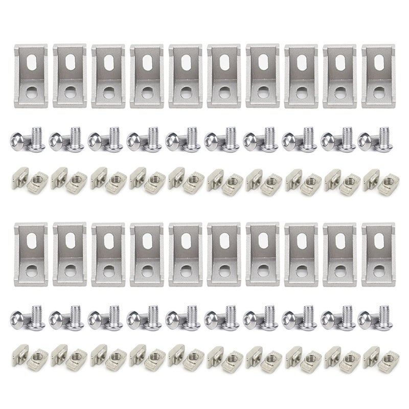 20 Sets 15 x 15 1515 Series Aluminum Extrusion Profiles Connector Silver Bracket 20pcs 15 in Bracket with T Nuts Screw Bolts for 15 Inches Extrusion Profile Rail
